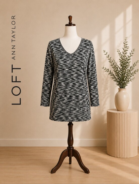 Tops - Ann Taylor LOFT Marled Knit Long Sleeve Top – Gray/Black Space Dye Size Small